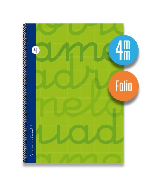 Cuaderno espiral FOLIO 80 hojas. Cubierta extra dura VERDE.  Cuadrovía 4mm.