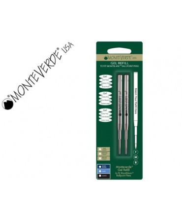 RECAMBIO ROLLER GEL MONTEVERDE COMPATIBLES CON LOS DE MONTBLANC BLISTER 2 UNIDADES COLOR NEGRO PUNTA MEDIA